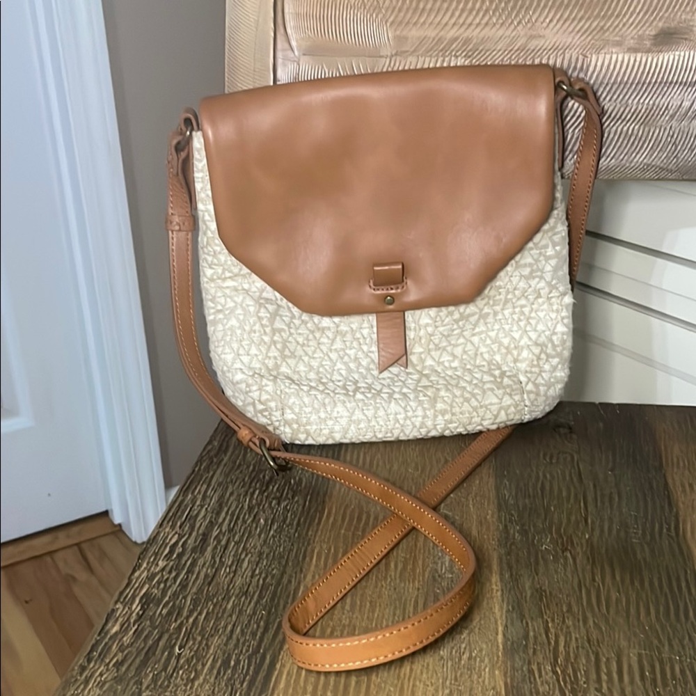 Lucky Brand Vintage Leather and Cloth Messenger Style Crossbody Purse Bag